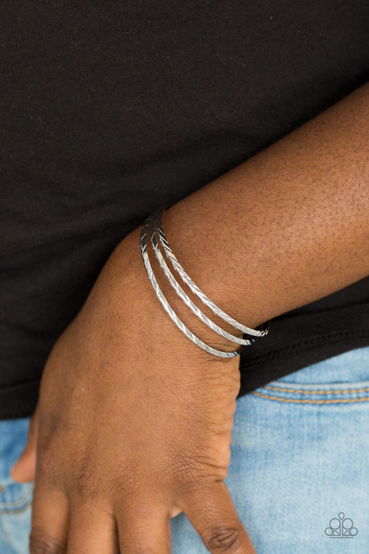 Eastern Empire - Silver Geometric Etched Pattern Cuff Bracelet