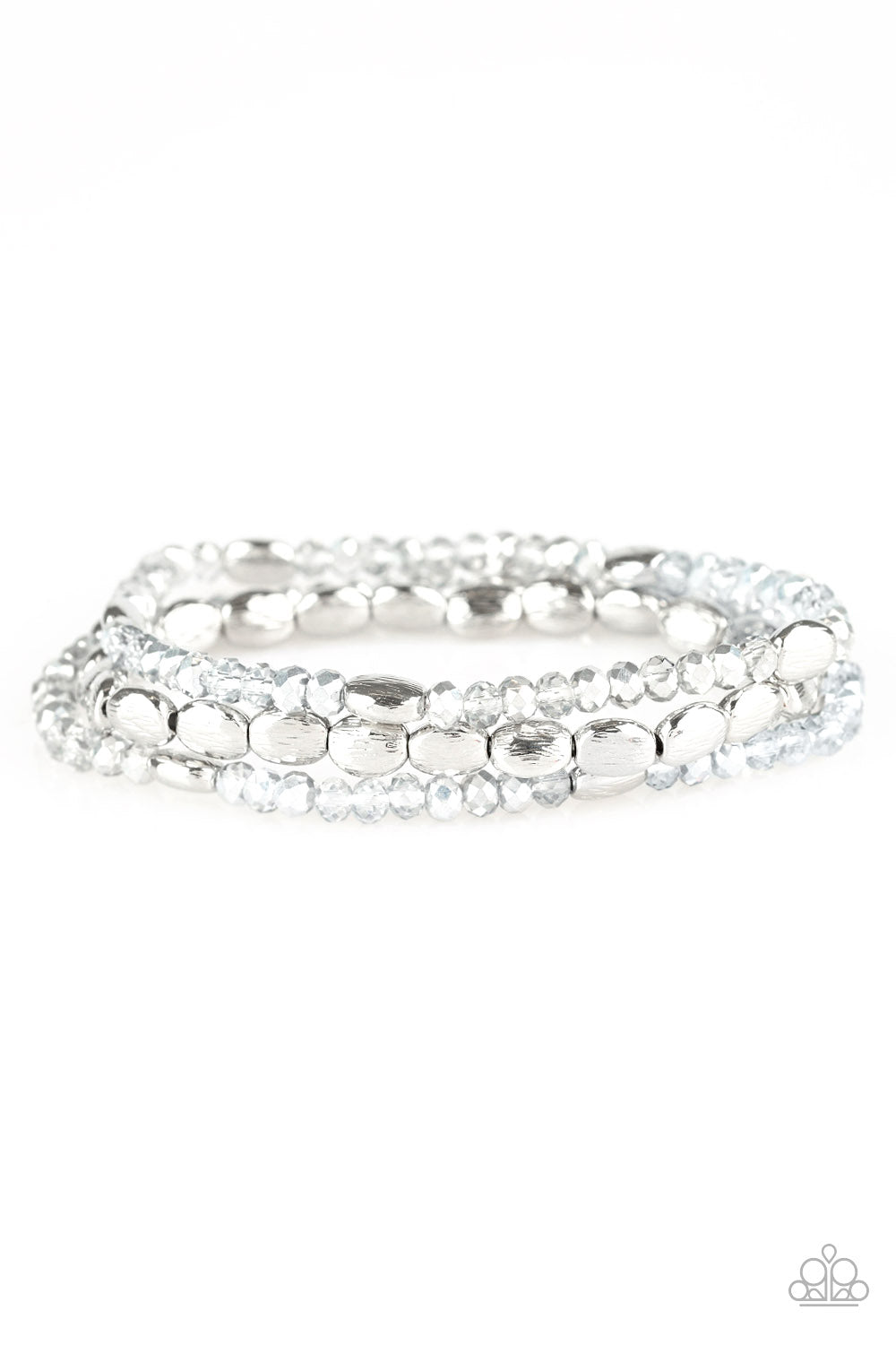 Hello Beautiful - Silver Dainty Smokey & Metallic Beaded Set of 3 Stretch Band Bracelets