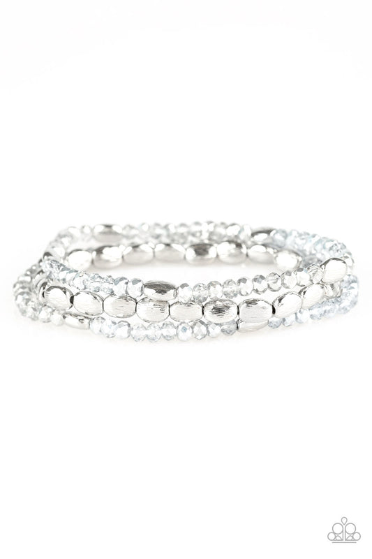 Hello Beautiful - Silver Dainty Smokey & Metallic Beaded Set of 3 Stretch Band Bracelets
