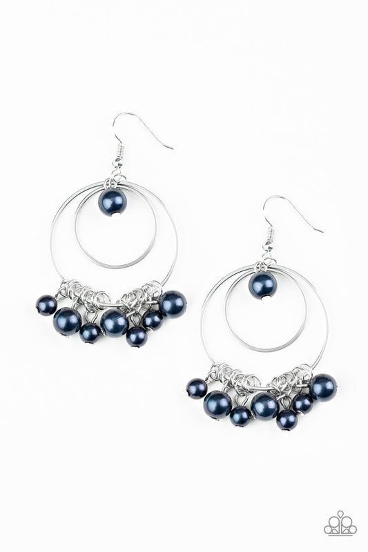 New York Attraction - Blue Pearl Fringe Double Hoop Frame Earrings