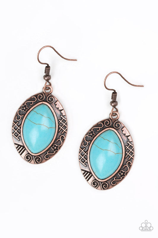 Aztec Horizons - Copper Floral & Tribal Frame/Turquoise Stone Center Earrings