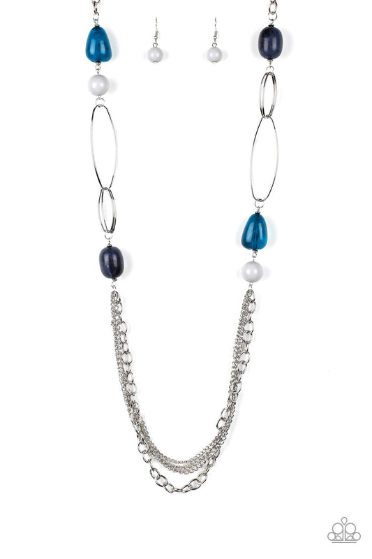 Pleasant Promenade - Multi Gray & Blue Faux Rock Beaded Paparazzi Necklace & matching earrings