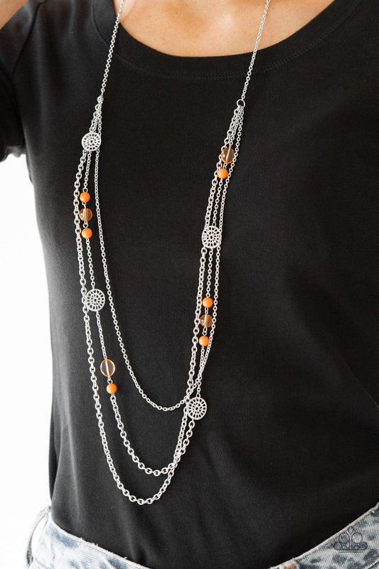 Pretty Pop-tastic! - Orange Beaded Paparazzi Necklace & matching earrings