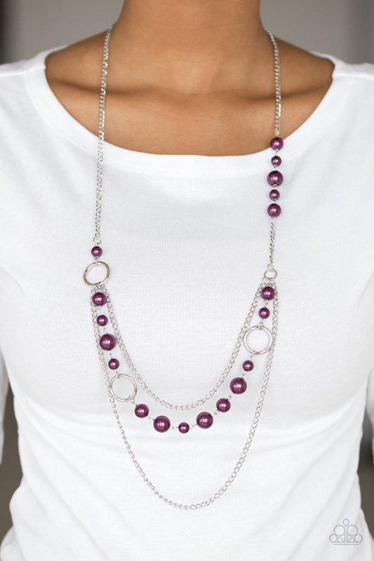 Party Dress Princess - Purple Pearls/Shimmery Silver Hoops Layered Paparazzi Necklace & matching earrings