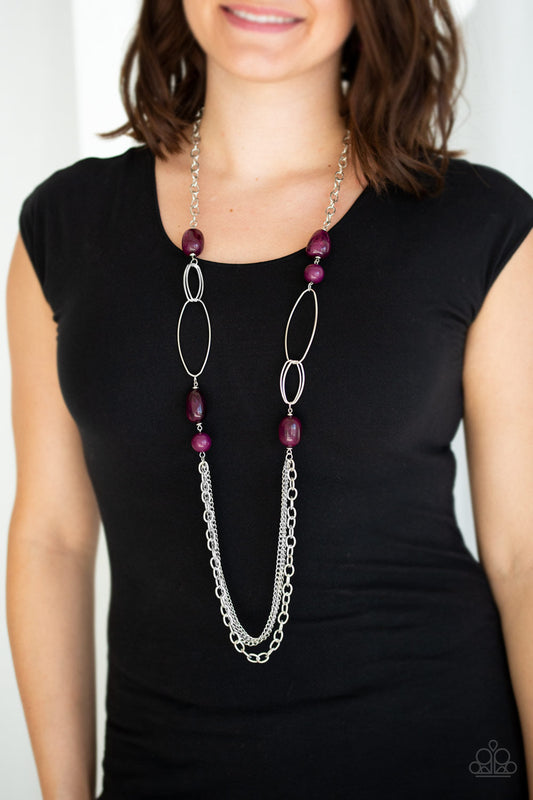 Pleasant Promenade - Purple Faux Rock & Silver Hoop Paparazzi Necklace & matching earrings