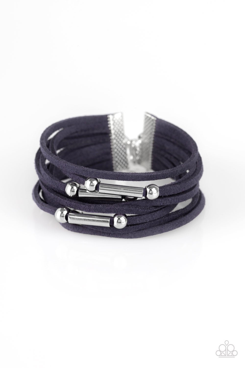 Back To BACKPACKER - Blue Suede & Silver Dainty Beaded Paparazzi Adjustable Bracelet