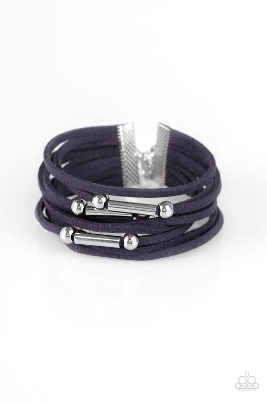 Back To BACKPACKER - Blue Suede & Silver Dainty Beaded Paparazzi Adjustable Bracelet