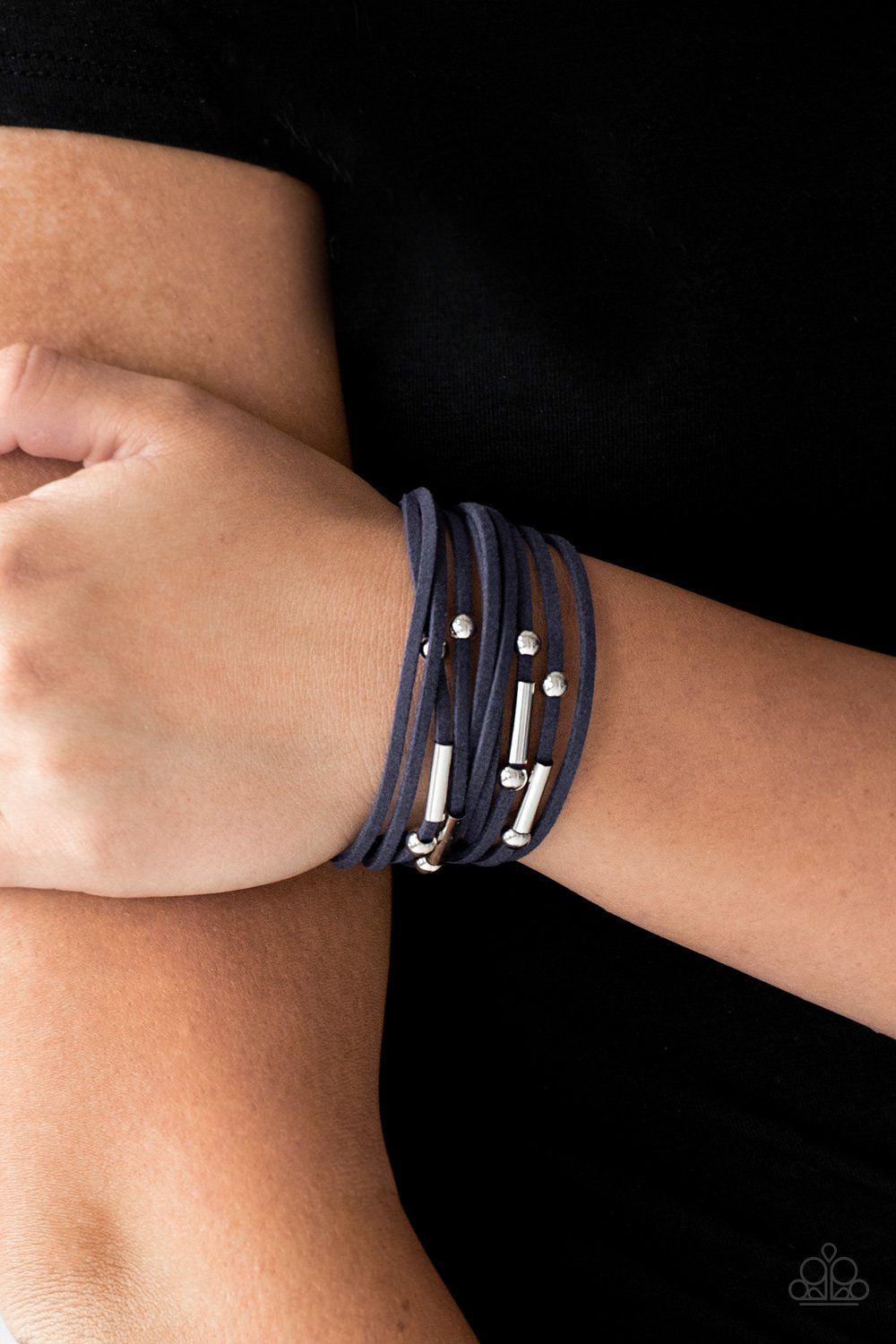 Back To BACKPACKER - Blue Suede & Silver Dainty Beaded Paparazzi Adjustable Bracelet
