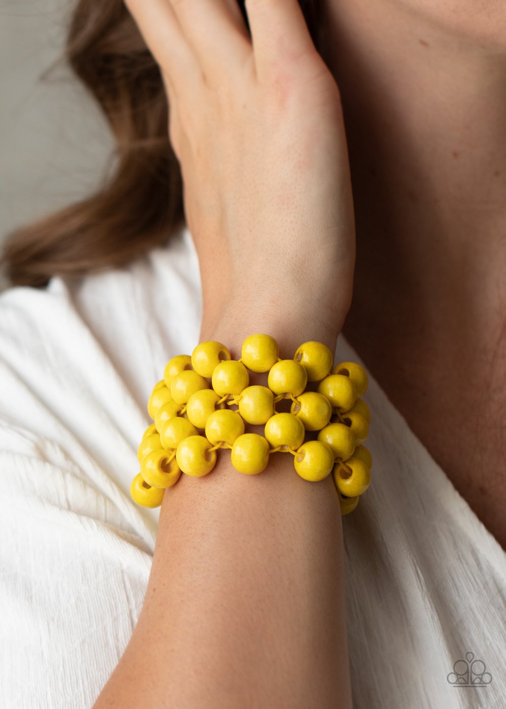 Tiki Tropicana - Yellow Wood Bead Paparazzi Stretch Bracelet