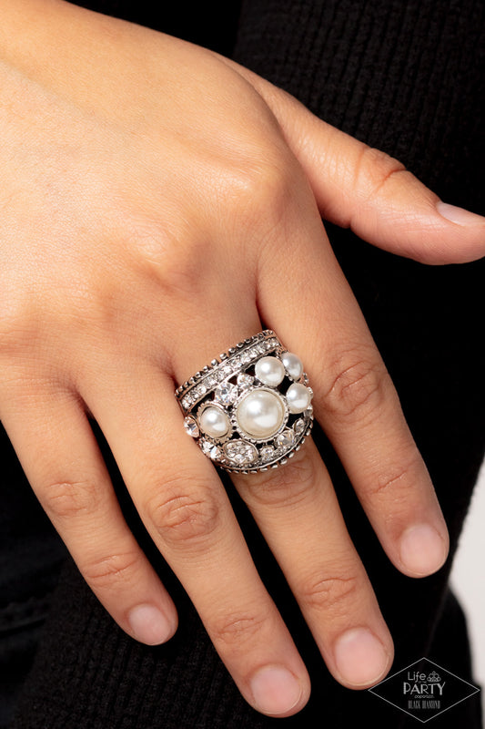Money On My Mind - White Pearls & Rhinestone Paparazzi Ring