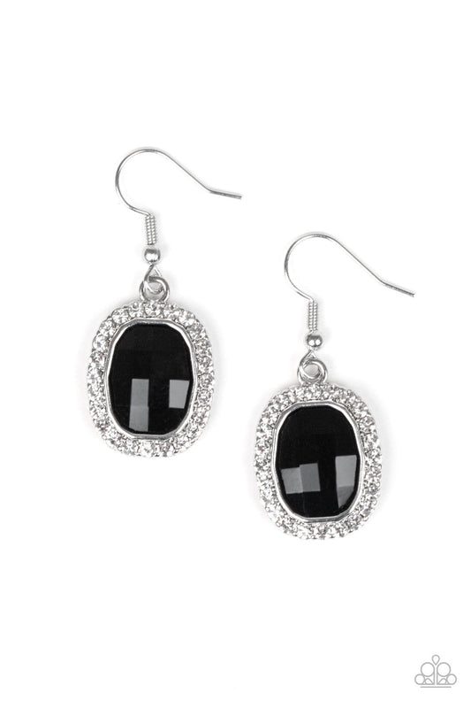 The Modern Monroe - Black Faceted Gem & White Rhinestone Timeless Fashion Earrings