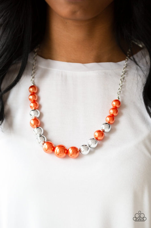 Take Note - Orange & Silver Oversized Beaded Paparazzi Necklace & matching earrings