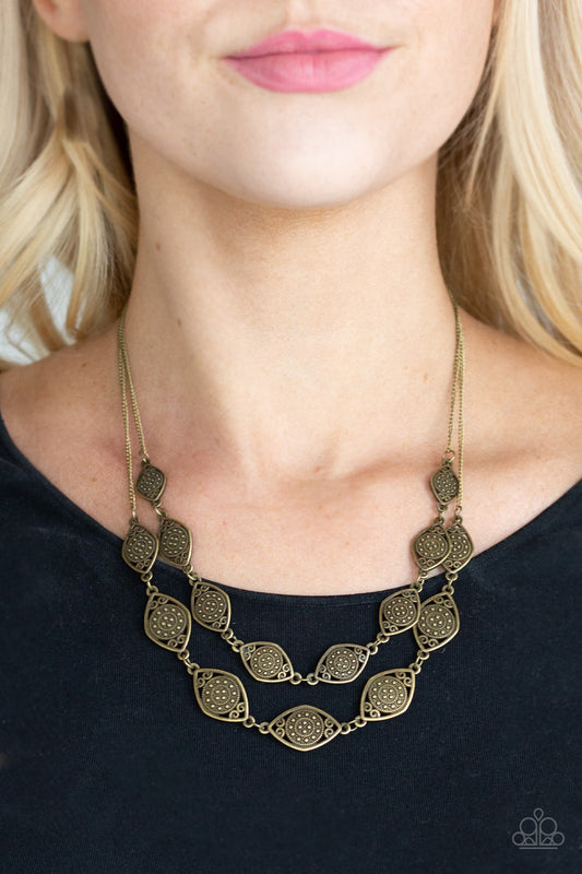 Make Yourself At HOMESTEAD - Brass Ornate Marquise Frame Double Layer Paparazzi Necklace & matching earrings
