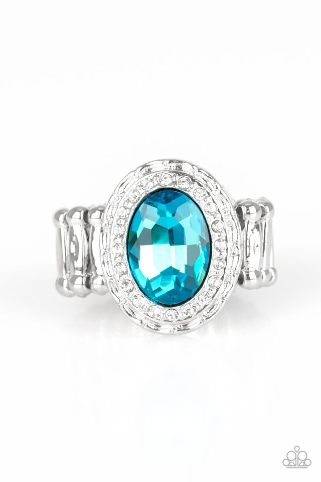 Fiercely Flawless - Blue Faceted Gem & White Rhinestone Paparazzi Ring