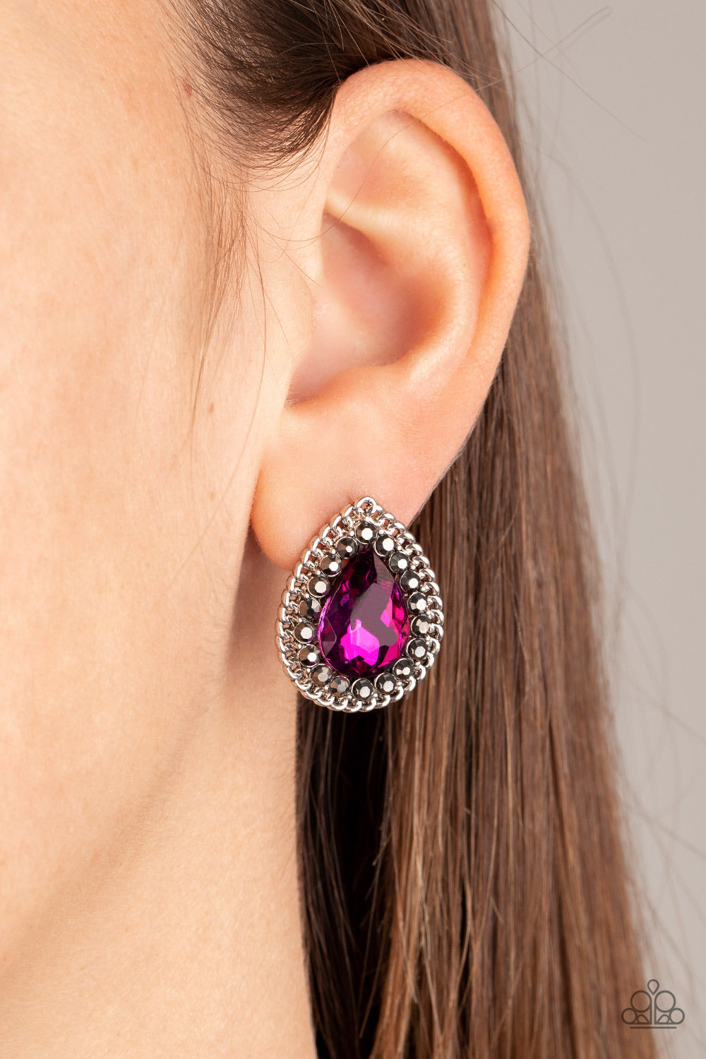 Debutante Debut - Pink Teardrop Gem/Hematite Rhinestone Frame Post Earrings