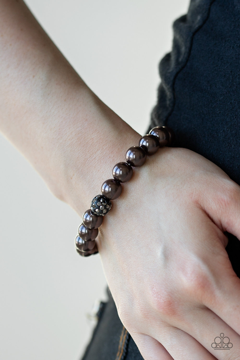 POSHing Your Luck - Gunmetal Pearls/Hematite Rhinestone Stretch Bracelet