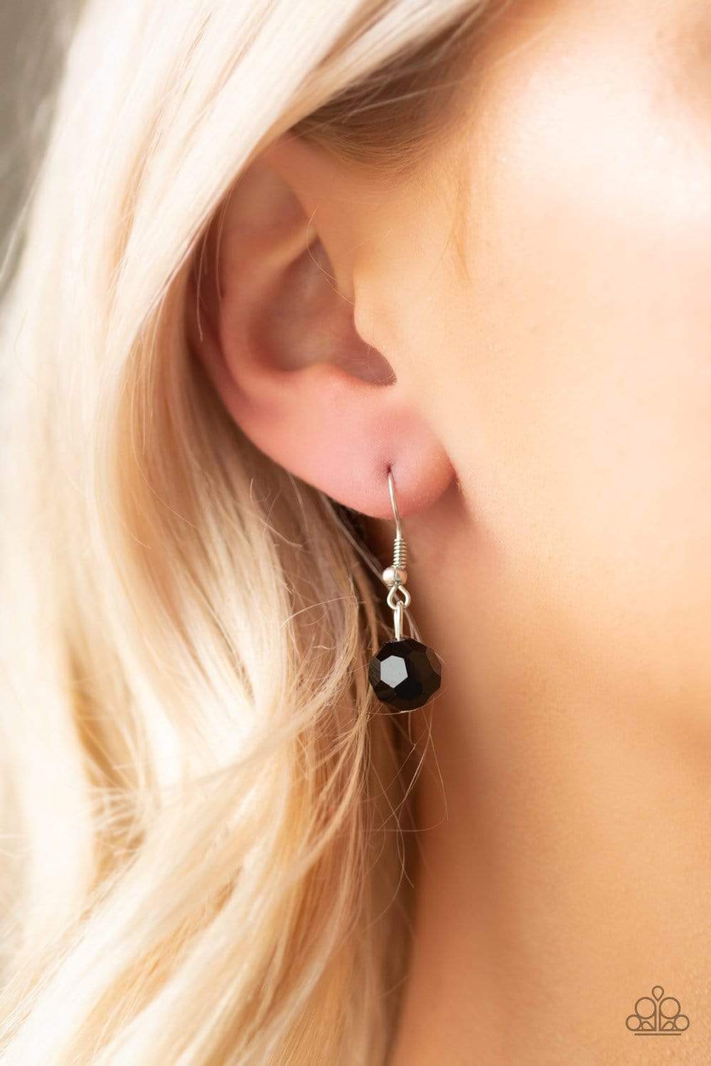 Metro Majestic - Black Rhinestone & Silver Beaded Paparazzi Necklace & matching earrings