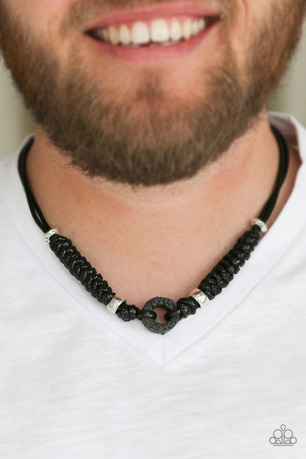 Beach Cruise - Black Braided Cording/Lava Stone Pendant Urban Necklace
