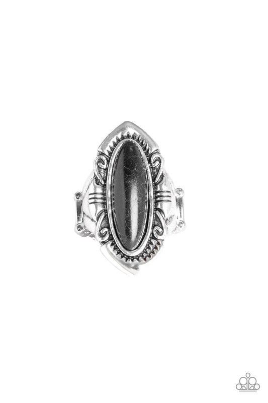 Santa Fe Serenity - Black Oblong Stone/Antiqued Silver Band Ring