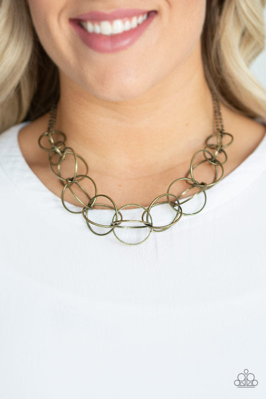 Space Walk - Brass Antiqued Linked Ring Necklace & matching earrings