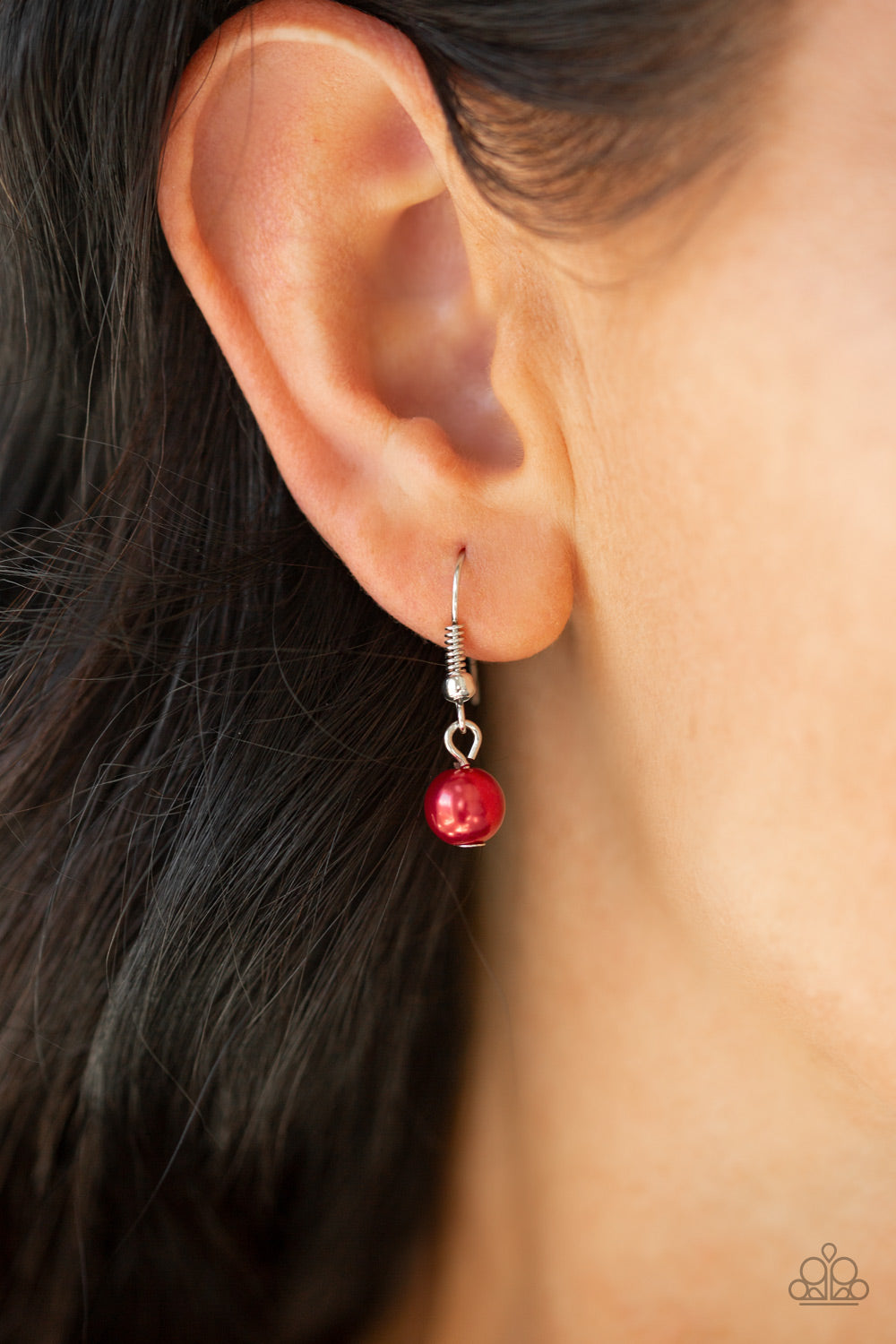 5th Avenue Flirtation - Red Glassy & Pearl Beaded Fringe Paparazzi Necklace & matching earrings