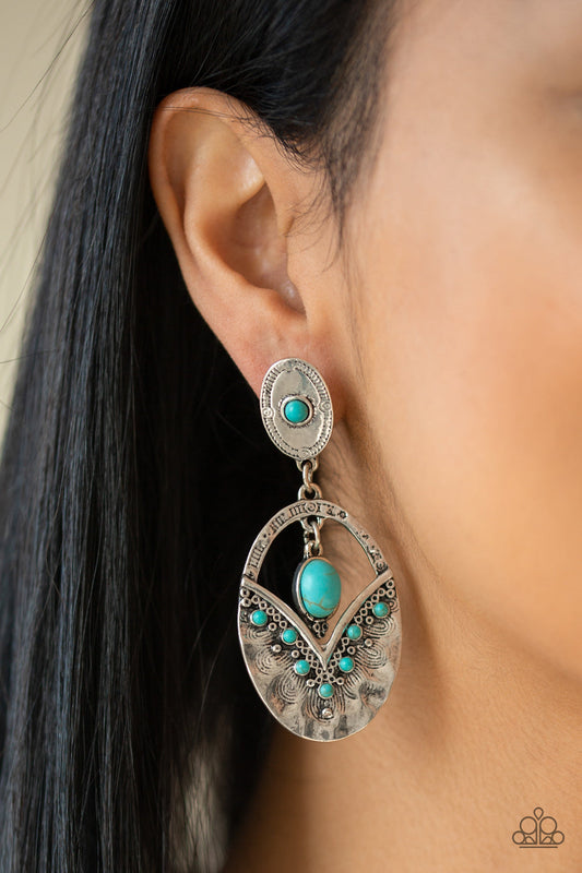 Terra Tribute - Blue/Turquoise Stone Accents/Hammered Silver Texture Earthy Earrings