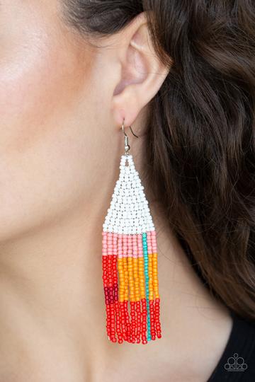 Beaded Boho - White, Pink, Blue, Orange, & Red Seed Bead Paparazzi Earrings