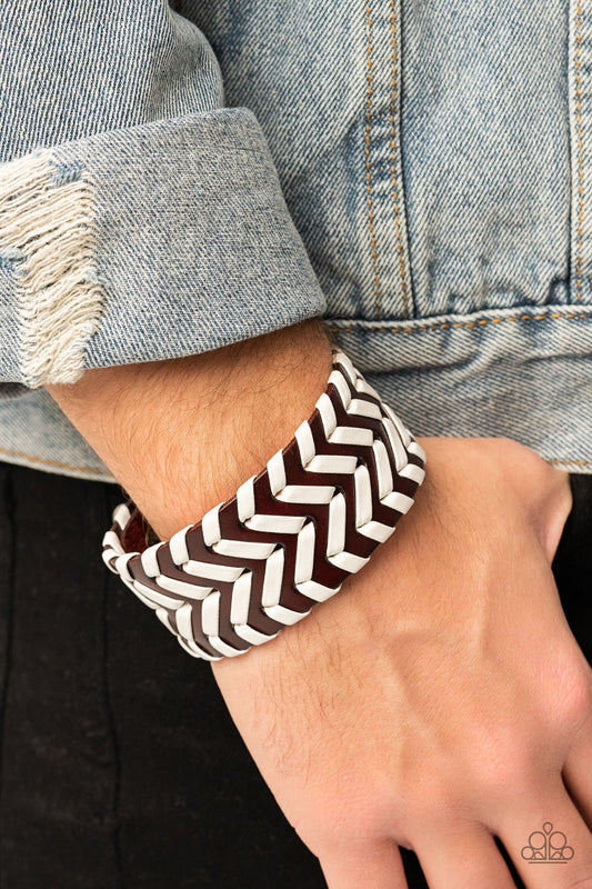 Biker Badlands - Brown & White Leather Paparazzi Snap Bracelet