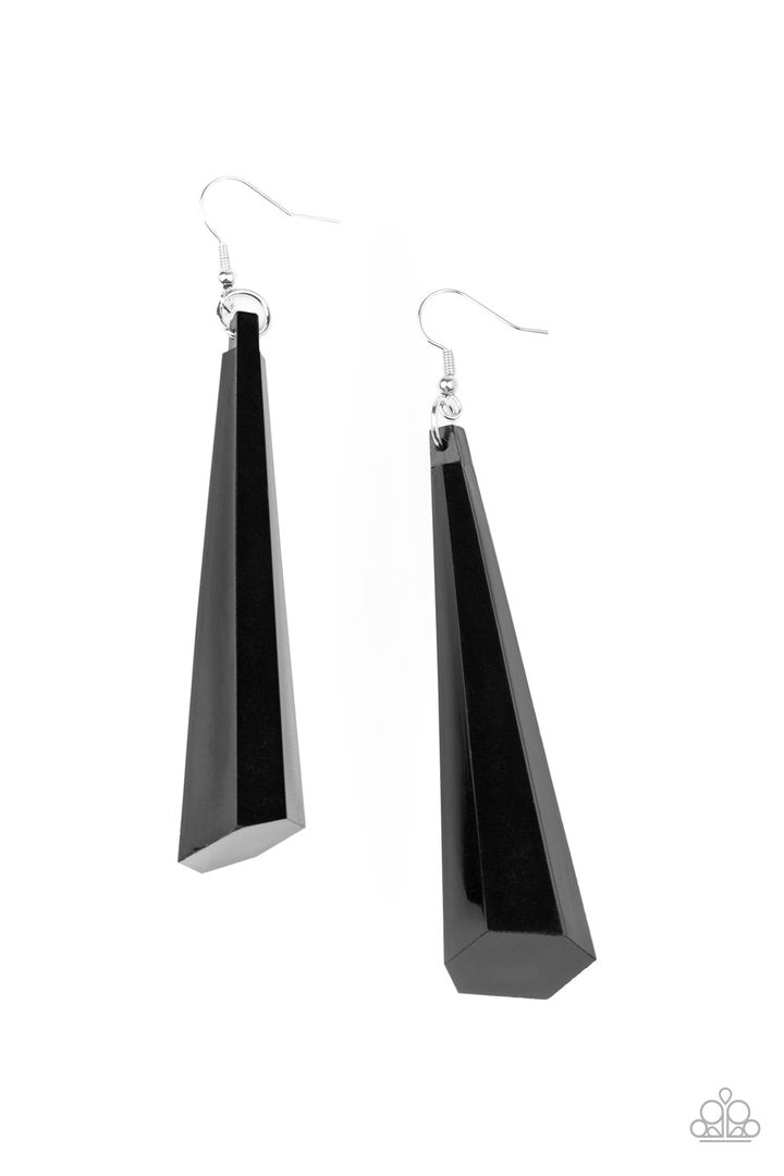 Break The Ice - Black Asymmetrical Faceted Crystal-Like Frame Earrings