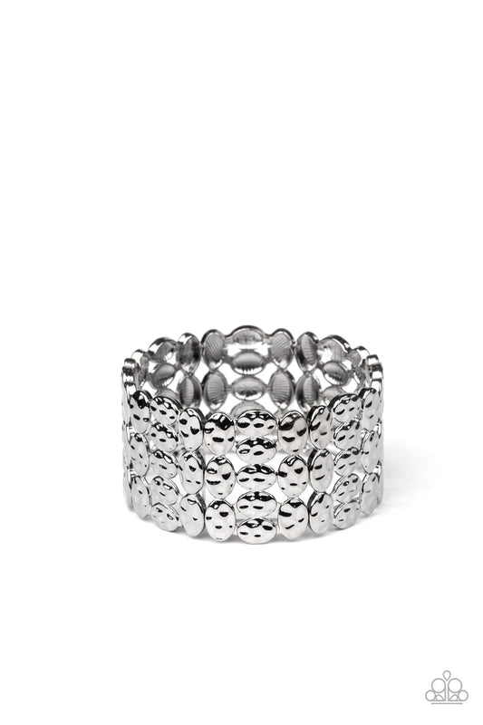 Tectonic Texture - Gunmetal Asymmetrical Hammered Oval Edgy Look Stretch Bracelet