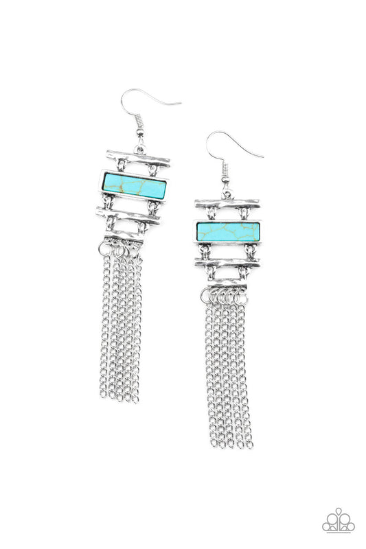 Stone Dwellings - Blue/Turquoise Stone/Shimmery Silver Chain Earrings