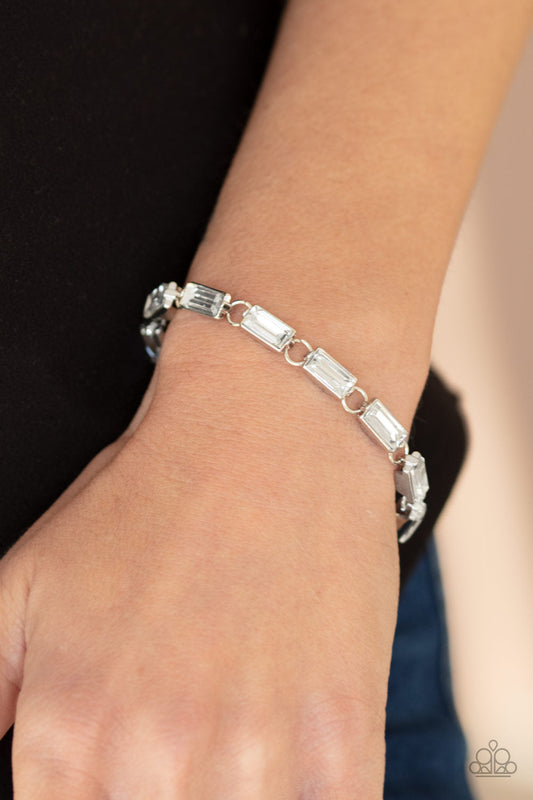 Irresistibly Icy - White Emerald-Cut Rhinestones Adjustable Bracelet