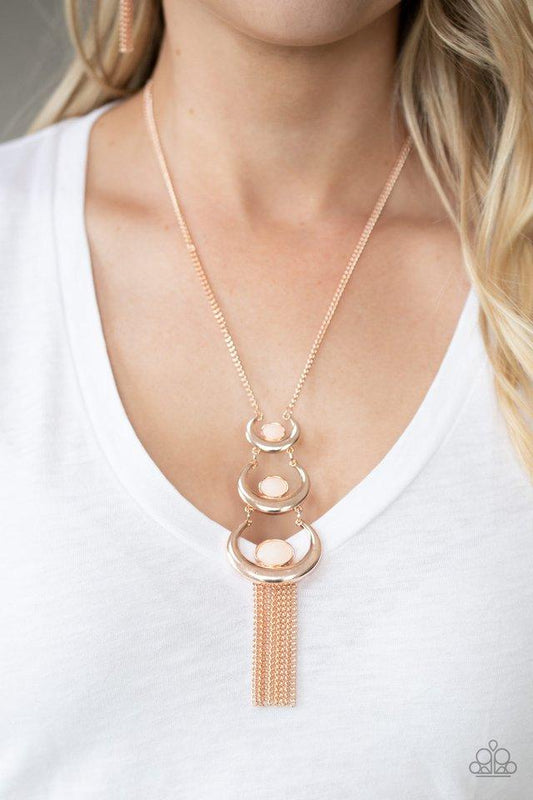 As MOON As I Can - Rose Gold/Peach Bead Paparazzi Necklace & matching earrings