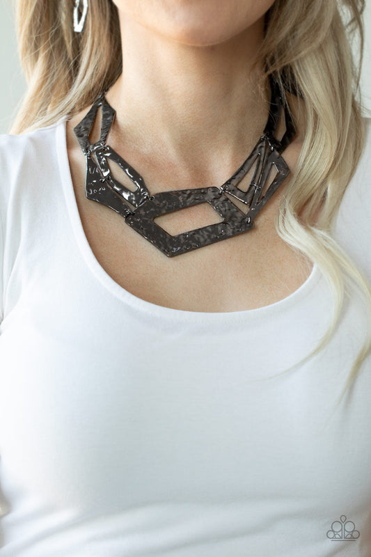 Break The Mold - Gunmetal Chain & Asymmetrical Abstract Link Necklace & matching earrings