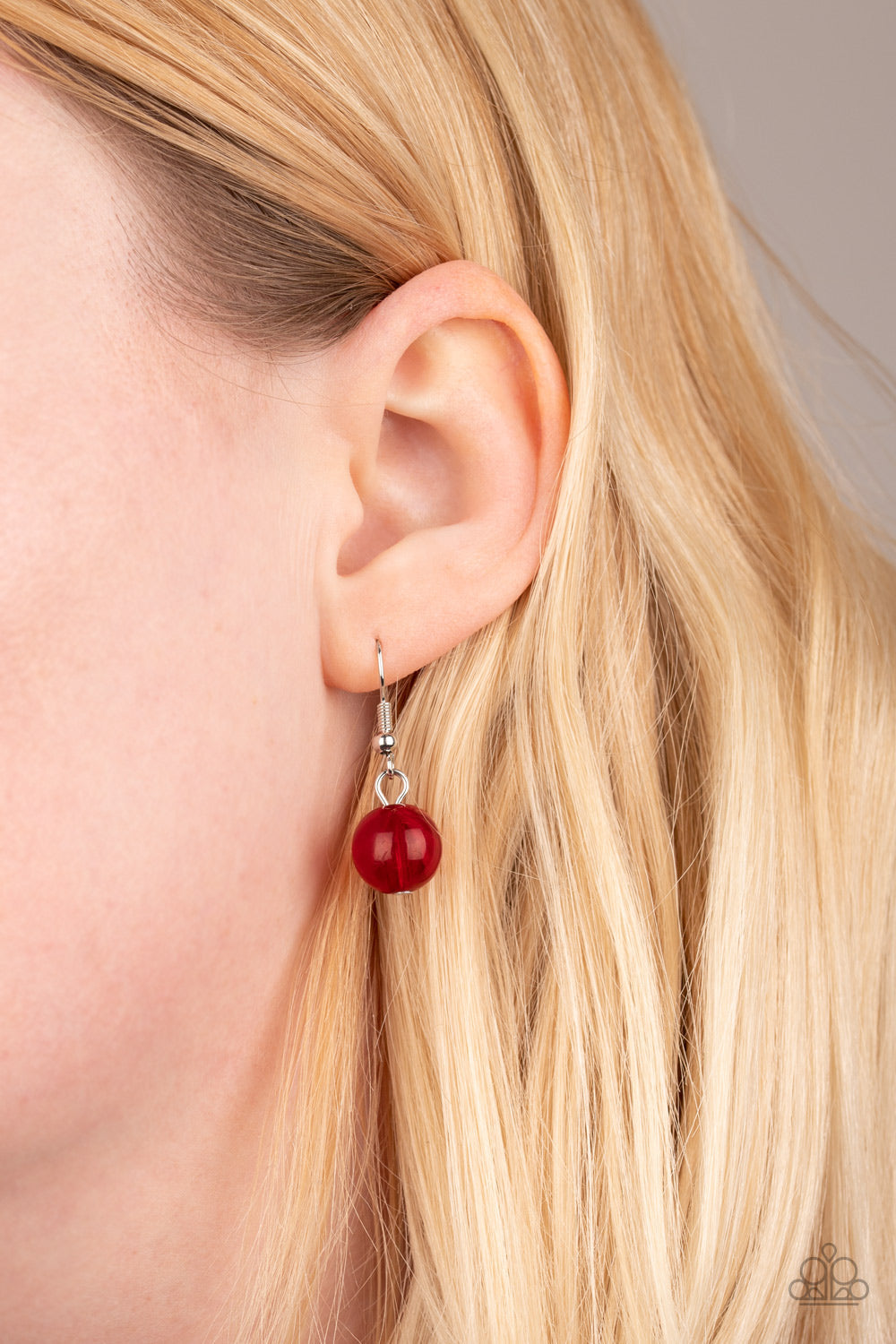 Sorry To Burst Your Bubble - Red Opaque Round & Teardrop Beaded Fringe Necklace & matching earrings