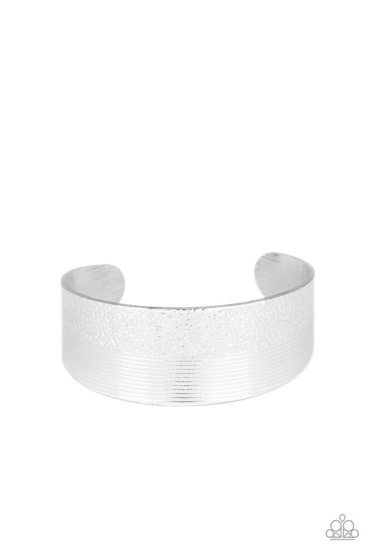 Mixed Vibes - Silver Engraved Linear Line & Hammered Texture Cuff Bracelet