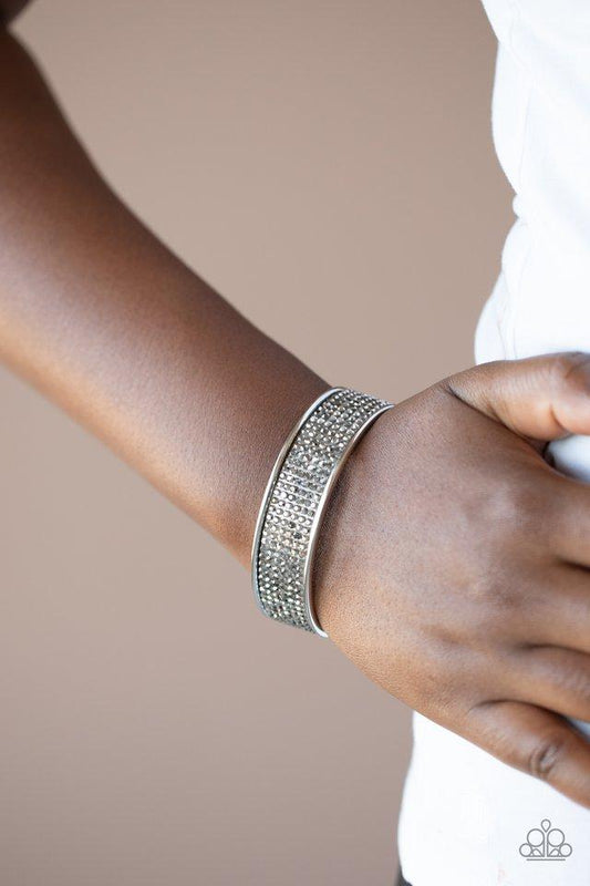 Can't Believe Your ICE - Silver Frame/Smoky Rhinestone Encrusted Paparazzi Cuff Bracelet