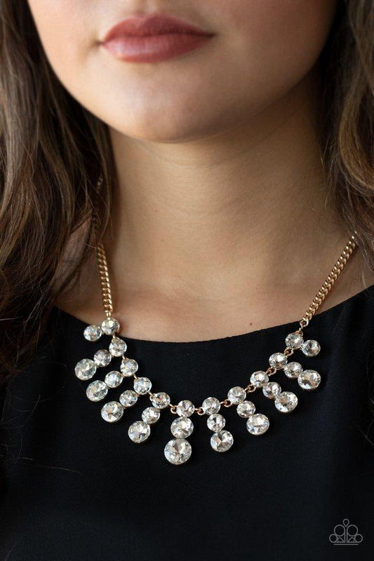 Celebrity Couture - Gold Frames/White Rhinestone Paparazzi Necklace & matching earrings