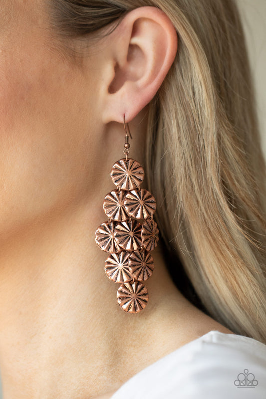 Star Spangled Shine - Copper Star-Like Pattern Antiqued Disc Earrings