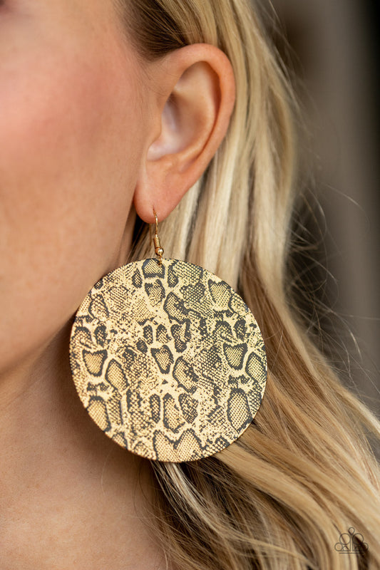 Animal Planet - Gold & Black Python Printed Oversized Disc Earrings