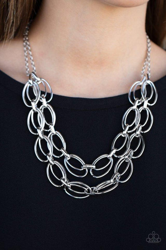 Status Quo - Silver Linked Oval Double Layer Paparazzi Necklace & matching earrings