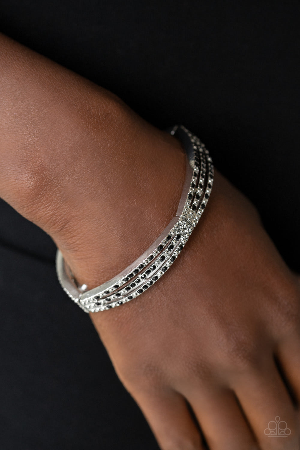 Suburban Scene - Black Rhinestone & Silver Studded Paparazzi Stretch Bracelet