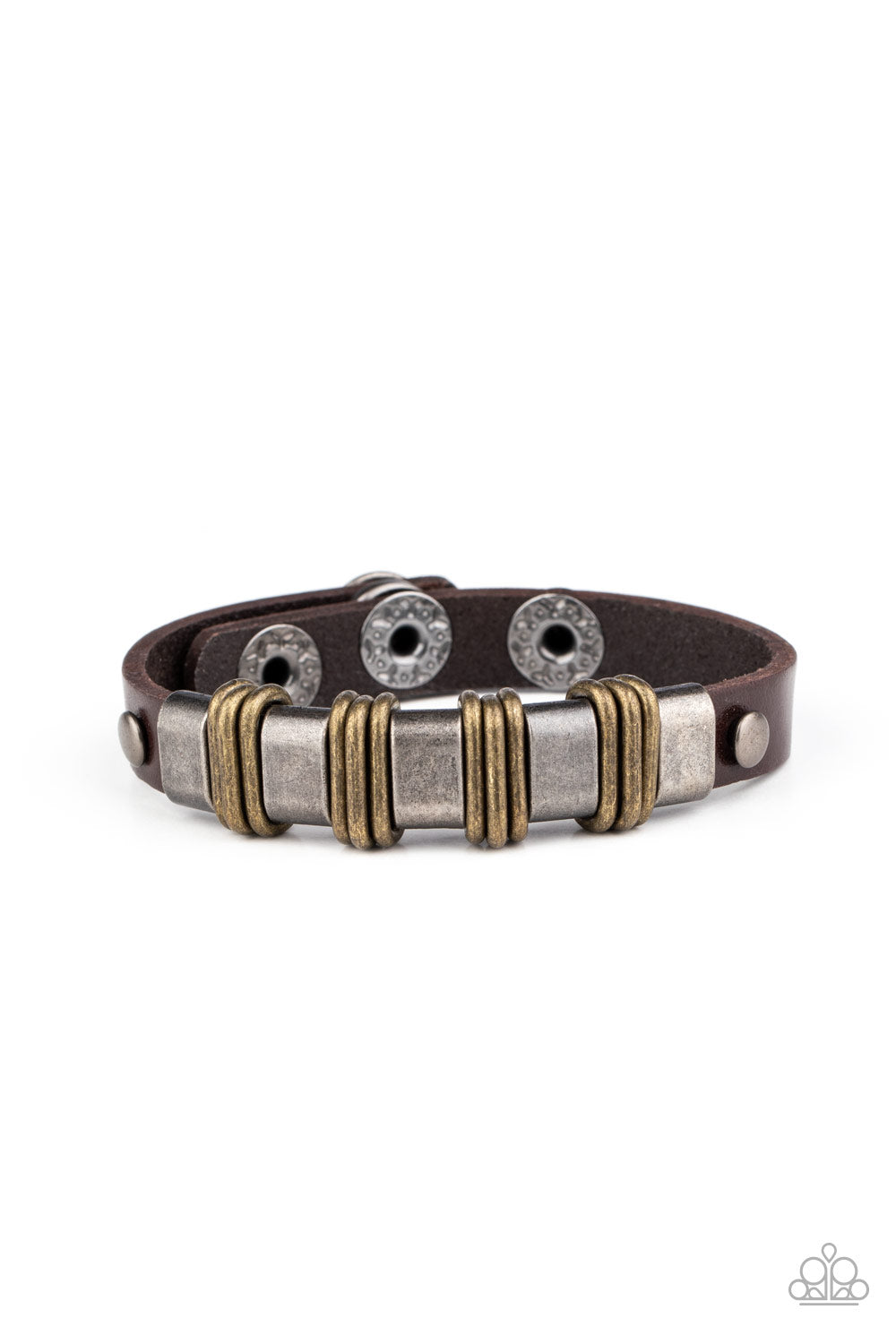 Rural Explorer - Brown Rustic Leather & Antiqued Gunmetal Fitting Snap Bracelet
