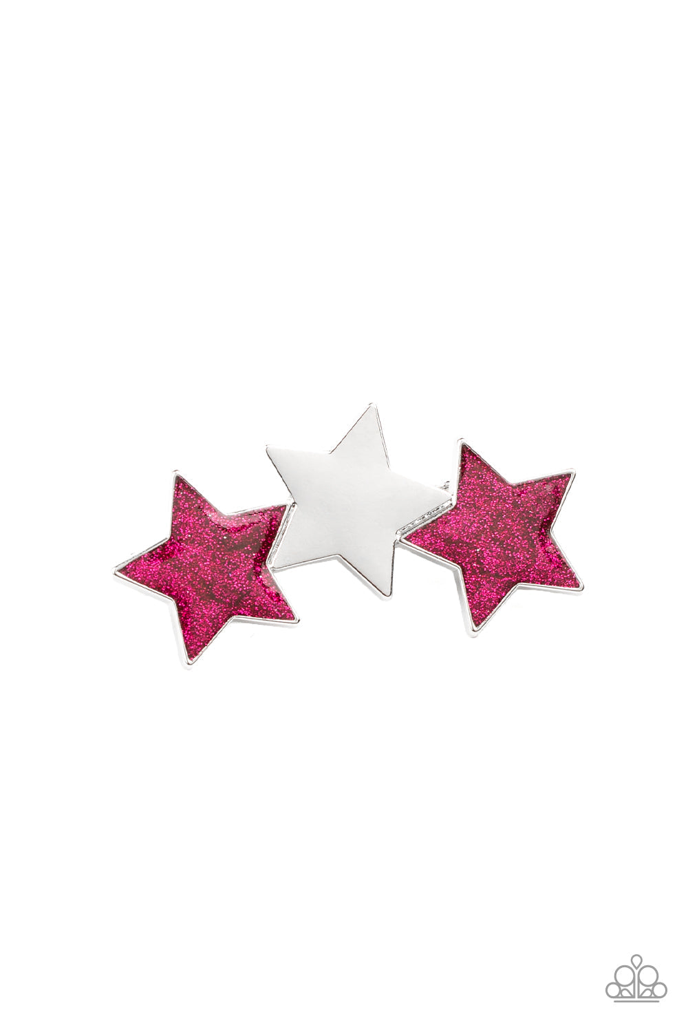 Dont Get Me STAR-ted!- Pink Glittery & Shiny Silver Star Hair Clip