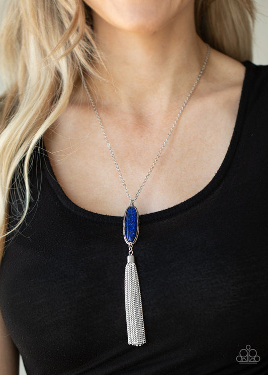 Stay Cool - Blue Glitter Bead/Shimmery Silver Tassel Pendant Necklace & matching earrings