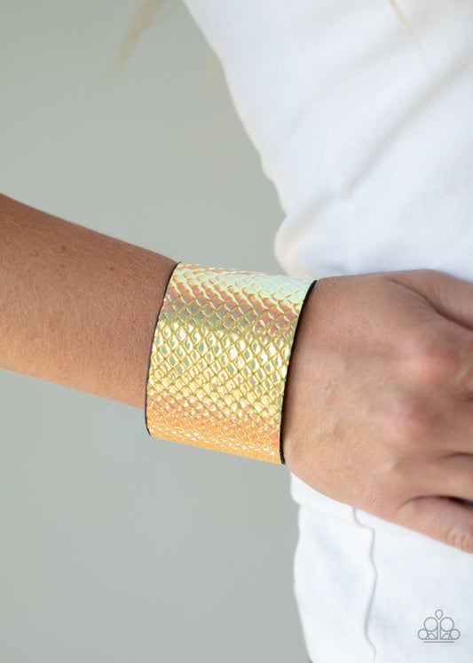 Galactic Galapagos - Multi Iridescent Crocodile Pattern Snap Bracelet