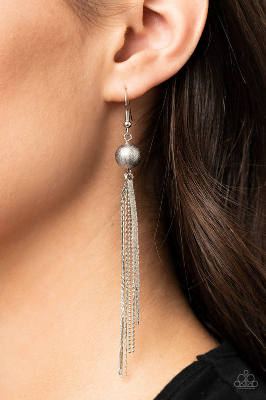 SLEEK-ing Revenge - Silver Foiled Bead/Flattened & Dainty Ball Chain Tassel Earrings