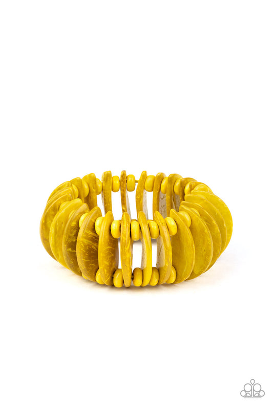 Tropical Tiki Bar - Yellow Wooden Bead & Crescent Stretch Bracelet
