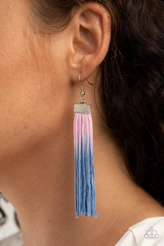 Dual Immersion - Pink & Blue Treaded Tassel Paparazzi Earrings