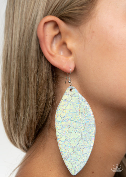 Eden Radiance - Multi Metallic Iridescent Leaf-Like Shaped Leather Earrings